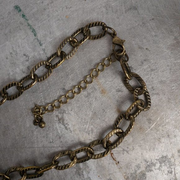 Vintage Boho Bronze Gold Rope Chain Ring Layered Necklace 21" - Picture 3 of 4